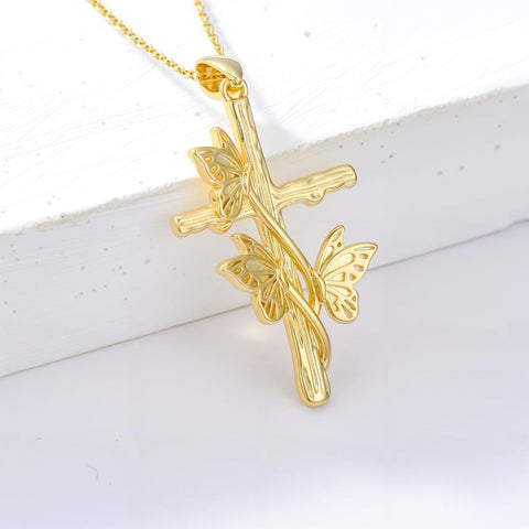 14K Gold Plated Cross Pendant Necklace for Women