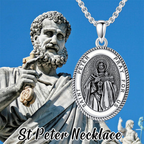 Sterling Silver Saint Joseph St Michael Saint Peter Saint Christopher Religious Pendant Necklace