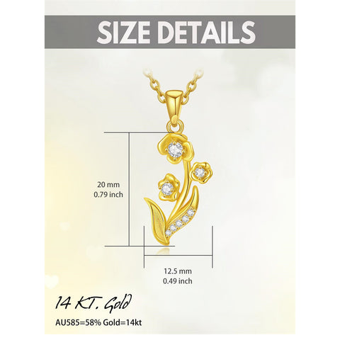 14K Gold Diamond Lily of the Valley May Birth Flower Pendant Necklace