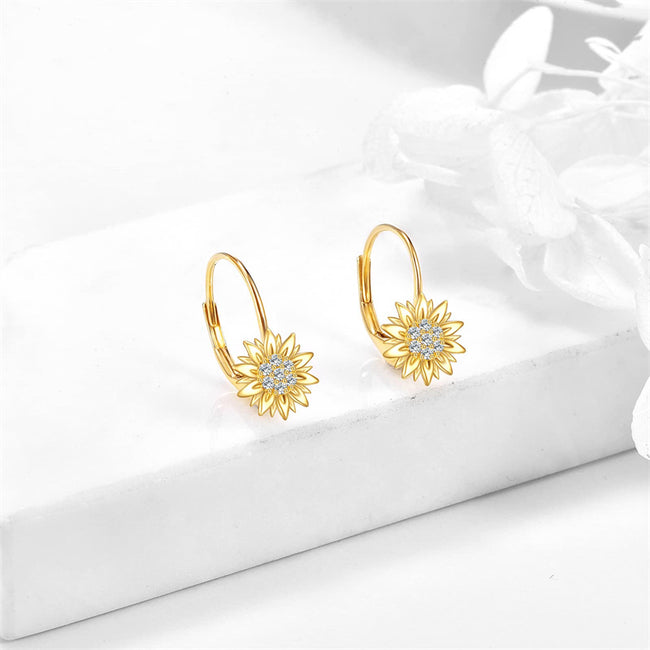 14K Yellow Gold Sunflower Earrings for Women Solid Gold Earrings Jewelry Gifts for Her