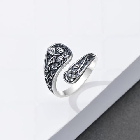 Sterling Silver Turquoise Hummingbird Butterfly Sunflower Adjustable Spoon Ring
