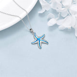 925 Sterling Silver Ocean Jewelry Created Opal Cute Turtle/Dolphin/Starfish  Necklace Birthday Gifts for Women Girls