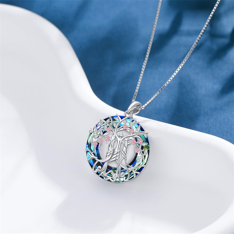 Sterling Silver Crystal Tree of Life Family Pendant Necklace for 1 to 5 Children