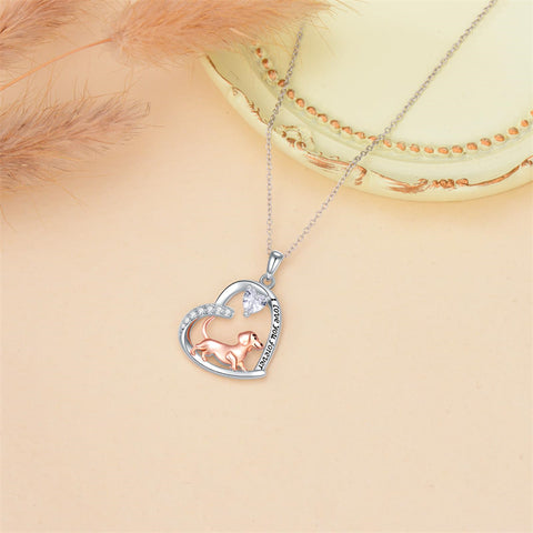 14K Gold Heart Birthstone  Dachshund Pendant Necklace