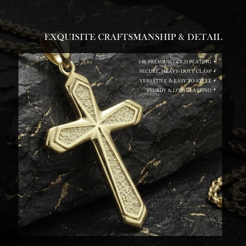 14K Gold Plated Cross Pendant Necklace for Men