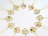 10K 14K 18K Gold Heart Birthstone Personalized Engraved Stethoscope Pendant Necklace