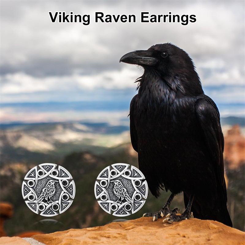 Sterling Silver Viking Raven Crow Skull Stud Earrings