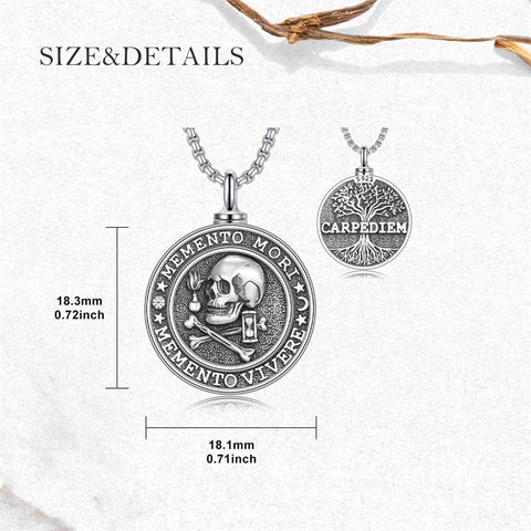 Sterling Silver Skull Memento Mori Urn Necklace for Ashes for Men