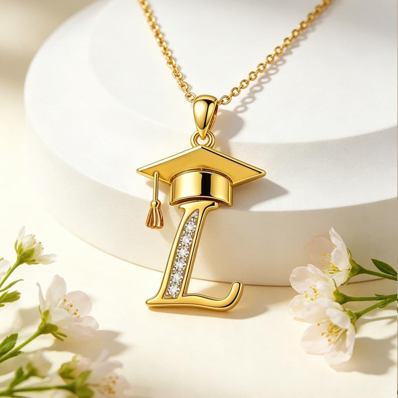 Initial  Graduation 14K Gold Plated Inspiring Grad Pendant Necklace Graduations Jewelry Gifts