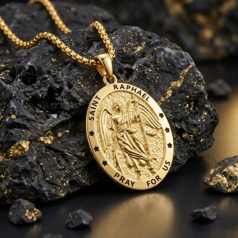 14K Gold Plated Saint Medal Christian  Pendant Necklace for Men