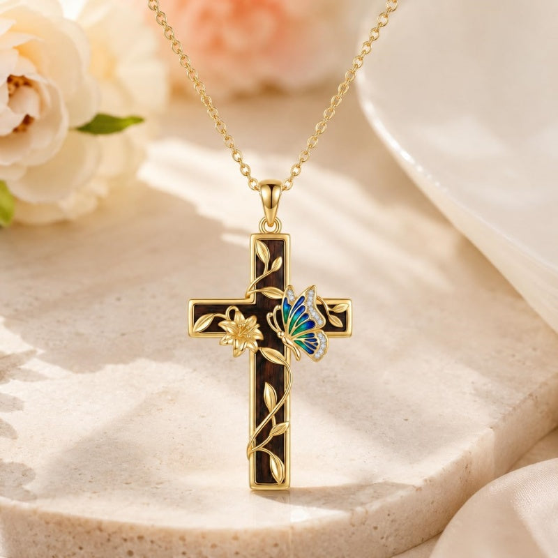 14K Gold Plated Wooden Pendant Necklace Beliefs jewelry