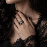 Sterling Silver 10K 14K 18K Gold Moissanite Gothic Black  Engagement Wedding Ring  for Women Halloween Gift
