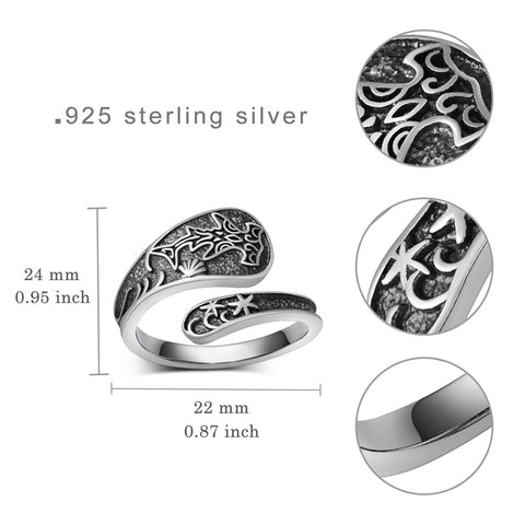 Sterling Silver Adjustable Dragon Moth Octopus Shark Stingray Sea Turtle Spoon Ring