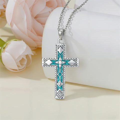 Sterling Silver Cross Pendant Necklace for Women Southwestern Cross Jewelry Gifts