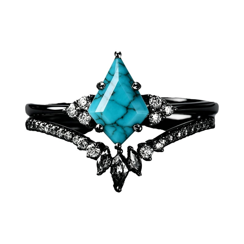 Sterling Silver Personalized Engraved 1-3CT Turquoise Engagement  Wedding Promise Ring Set for Her