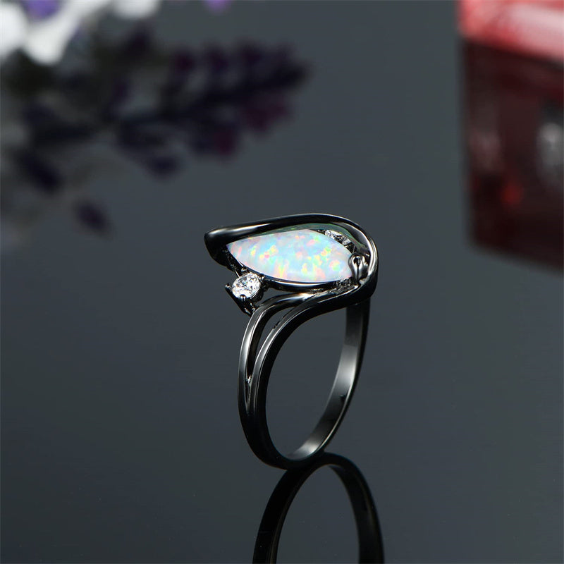 Copper Created Opal Amethyst Rainbow CZ Marquise Ring for Women