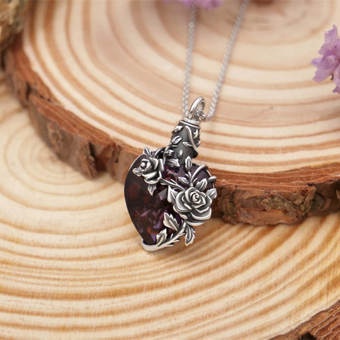 Sterling Silver Heart TearDangle Crystal Rose Cremation Urn Necklace for Ashes