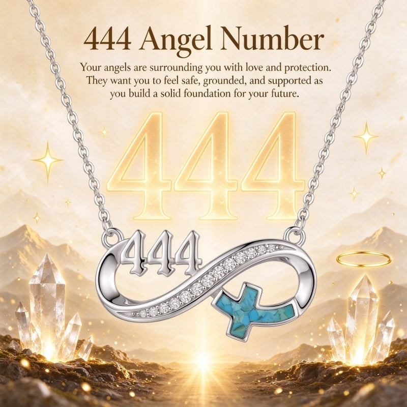 Sterling Silver Turquoise & Zirconia Infinity  111 222 333 444 777 Angel Number Pendant Necklace for Women