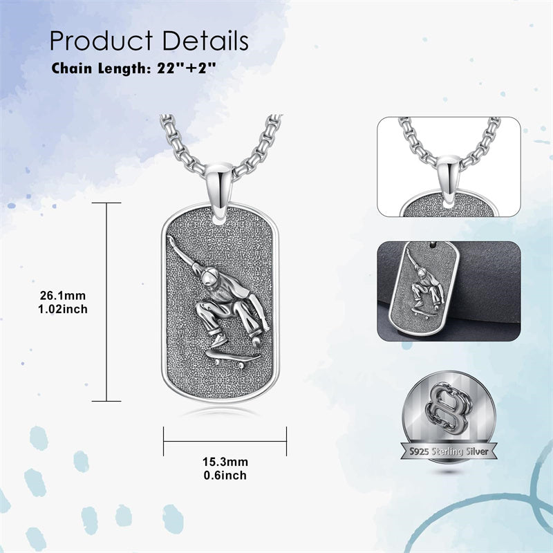 Sterling Silver Dog Tag Baseball Basketball Softball Soccer Pendant Necklace for Men