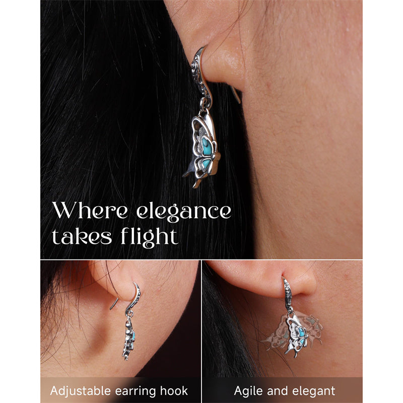 Sterling Silver Vintage Moonstone Turquoise Lotus Tree of Life Hummingbird Butterfly Drop Earrings