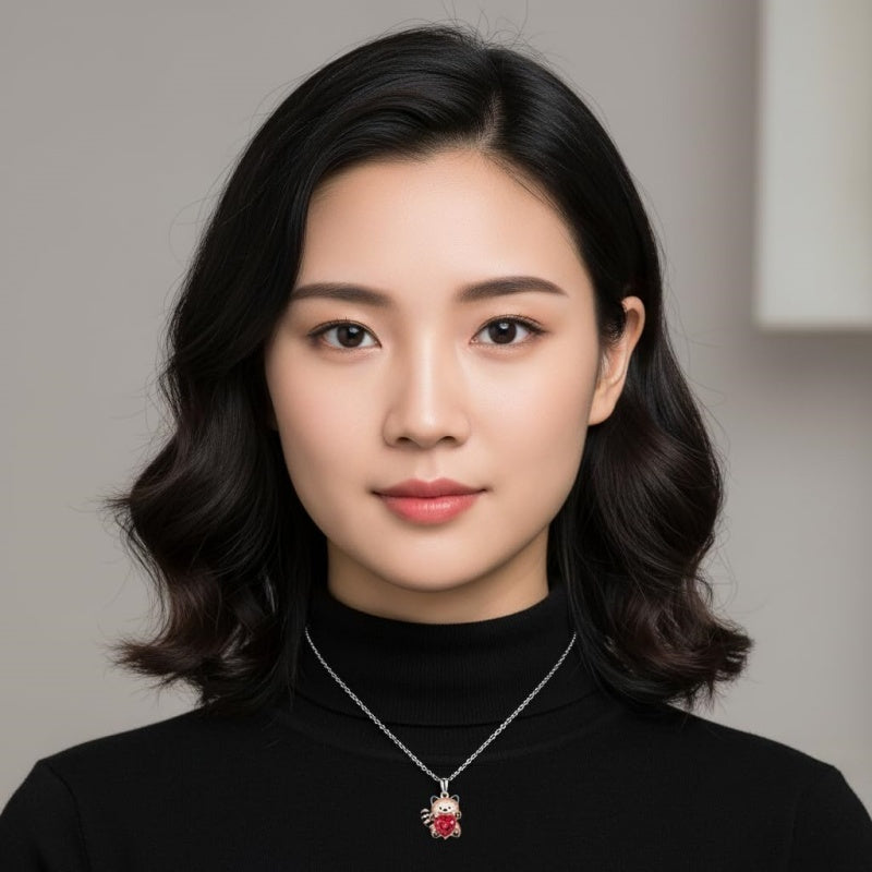 Sterling Silver Birthstone Red Panda Pendant Necklace for Women Birthstone Christmas Birthday  Gifts