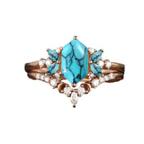 Sterling Silver 10K 14K 18K Gold Turquoise Engagement  Wedding Ring Set for Women