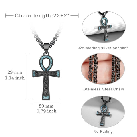 14K Gold Plated Turquoise Malachite Abalone Shell Cross Pendant Necklace for Men