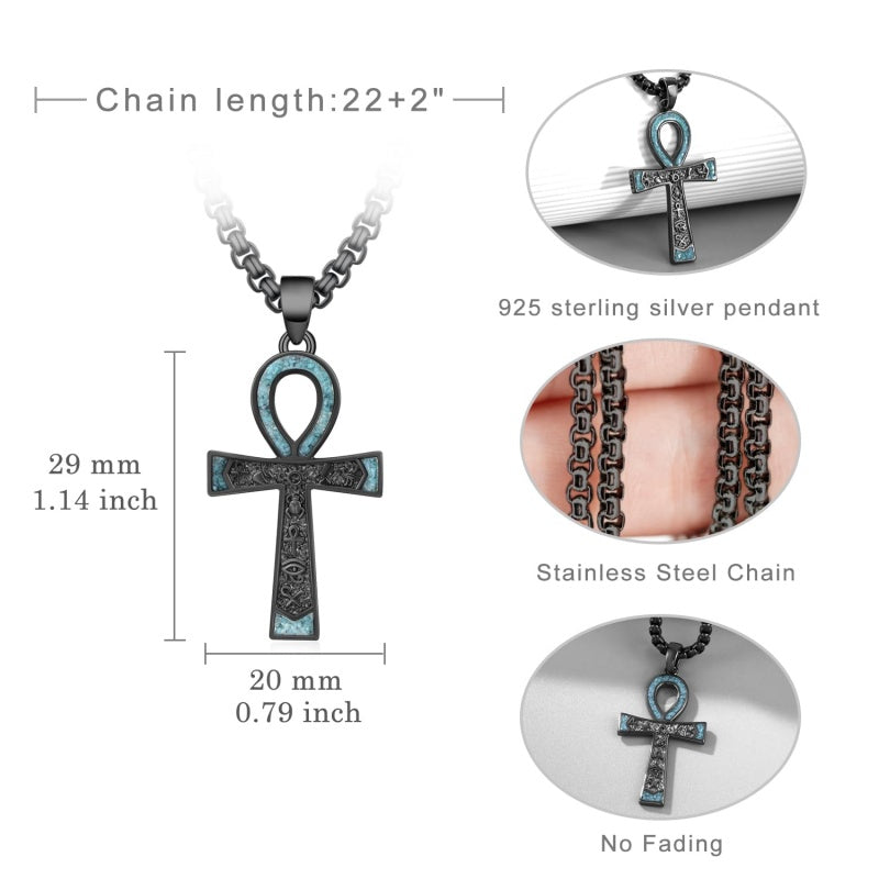 14K Gold Plated Turquoise Malachite Abalone Shell Cross Pendant Necklace for Men
