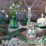 Sterling Silver Moss Agate Abalone Shell St Brigid’s Cross Christian Protection Pendant Necklace