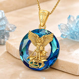 14K Gold Plated Blue Crystal Saint Protection Pendant Necklace Amulet Baptism Gift