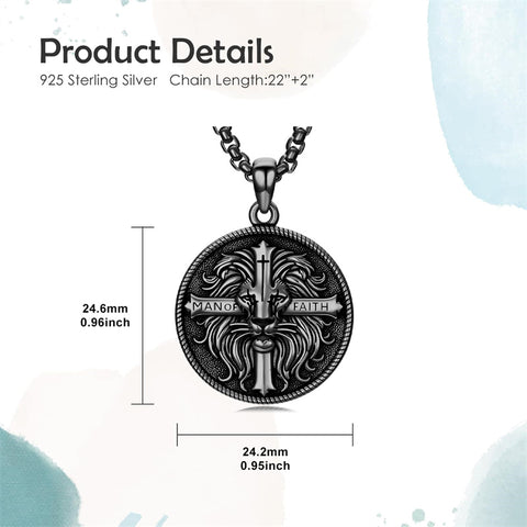 Sterling Silver Faith Bible Lion Pendant Necklace for Men