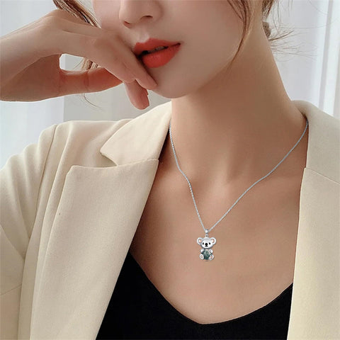 Sterling Silver Moss Agate Hippo Koala Elephant Teddy Bear Pendant Necklace