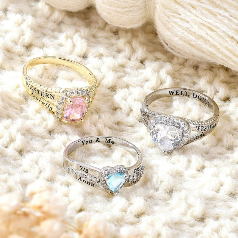 Copper Sterling Silver Personalized Birthstone High School College Class Ring Graduation Memorial Rings Gifts for Her