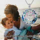 Sterling Silver Crystal Tree of Life Family Pendant Necklace for 1 to 5 Children