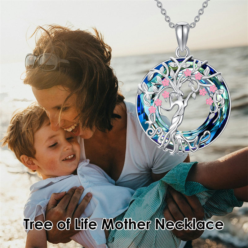 Sterling Silver Crystal Tree of Life Family Pendant Necklace for 1 to 5 Children