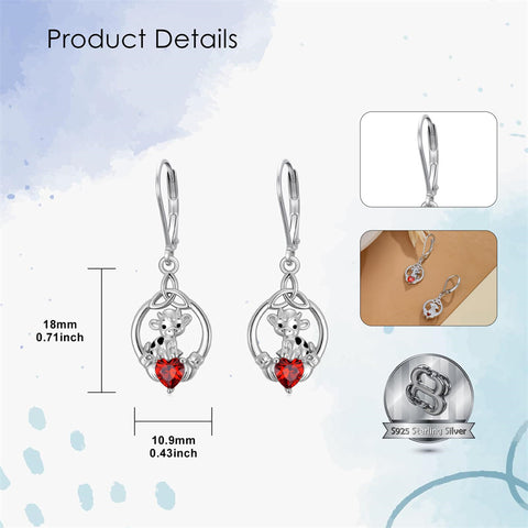 Sterling Silver Heart-Shaped Cubic Zircon Otter Cow Raccoon Leverback Earrings