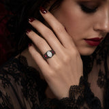 Sterling Silver 10K 14K 18K Gold Custom Engraved  Moissanite Gothic Ring for Women Halloween Gift