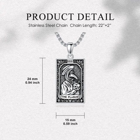 Sterling Silver Tarot Card Pendant  Necklace for Men Gothic Amulet Jewelry