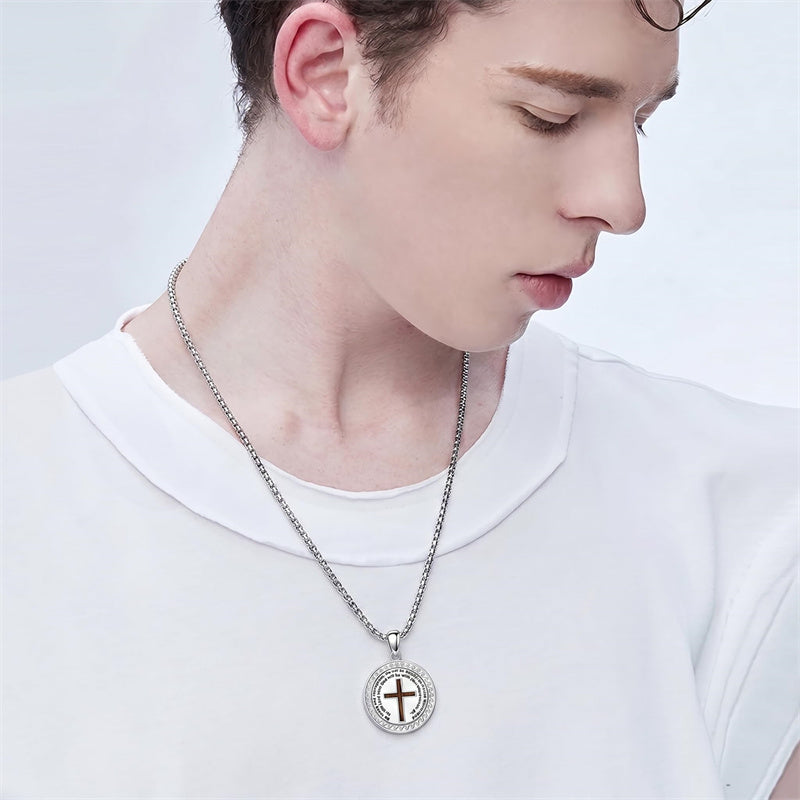 Sterling Silver Wooden Cross Pendant Necklace