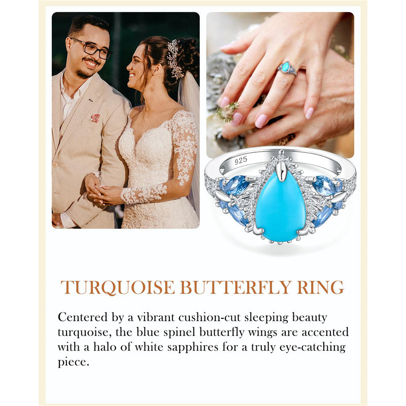 Sterling Silver Cushion Marquise Pear Round Oval Cut Turquoise Engagement Ring for Women
