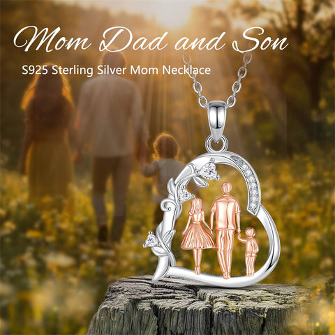 Sterling Silver Cubic Zirconia Mother Daughter Father Daughter Pendant Necklace