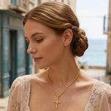 14K Plated Gold Cross Pendant Crucifix Necklace Christian Jewelry Baptism Religious Faith