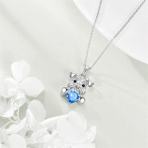 Sterling Silver Birthstone Schnauzer Pendant  Necklace