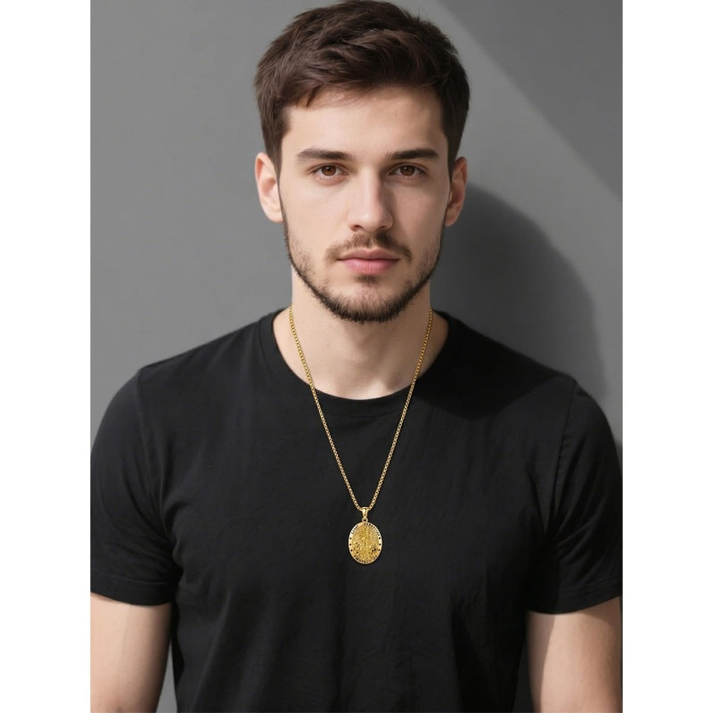 14K Gold Plated Saint Medal Christian  Pendant Necklace for Men