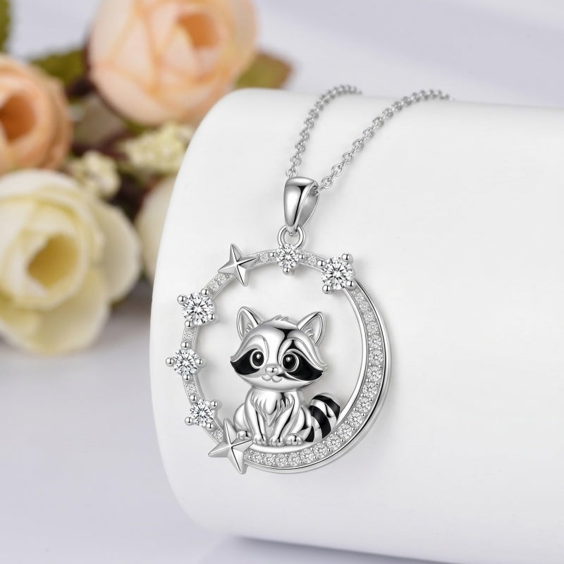 Sterling Silver Cubic Zirconia Raccoon Cat Dog Corgi Otter Highland Cow Pendant Necklace Gift for Birthday Christmas