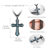 14K Gold Plated Turquoise Malachite Abalone Shell Cross Pendant Necklace for Men
