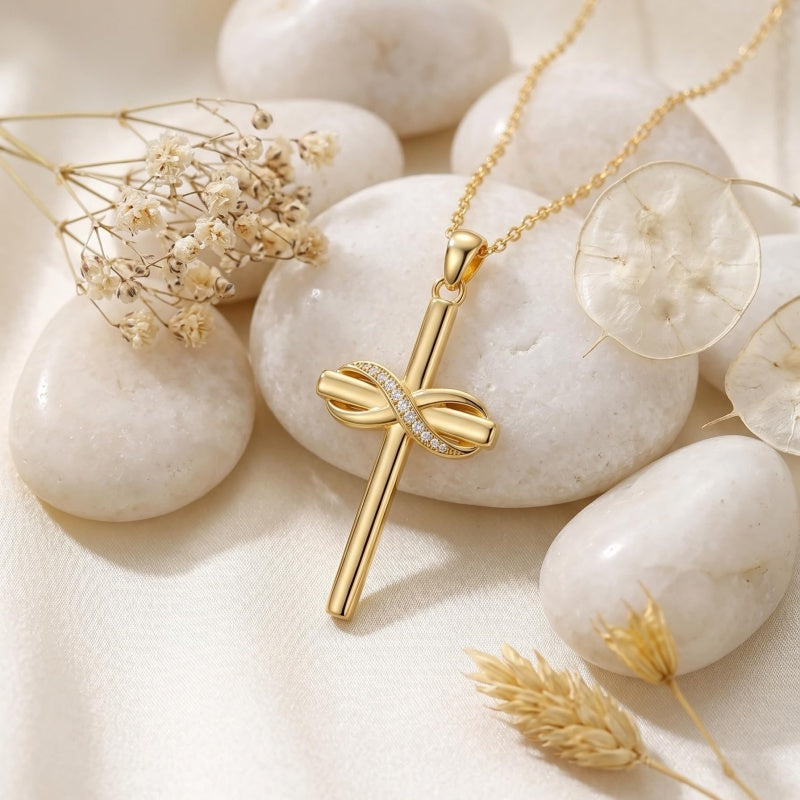 14K Gold Plated Cross Pendant Necklace for Women