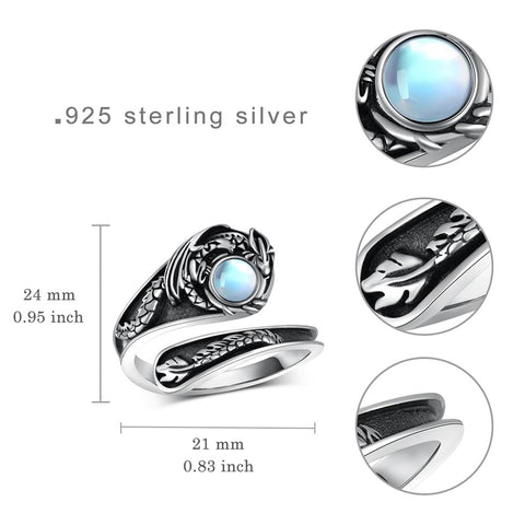 Sterling Silver Adjustable Dragon Moth Octopus Shark Stingray Sea Turtle Spoon Ring