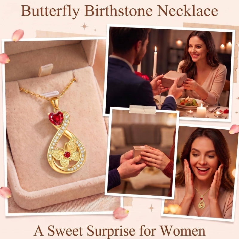 14K Gold Plated Infinity Birthstone  Butterfly Cross Necklace for Women