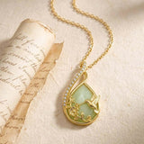 14K Gold Plated Jade Hummingbird Butterfly Dragonfly Turtle Animal Pendant Necklace